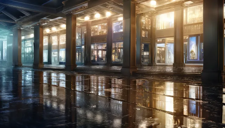 a high-end, fashionable shopping district at night, empty of people, anime style, (best quality,4k,8k,highres,masterpiece:1.2),ultra-detailed,(realistic,photorealistic,photo-realistic:1.37),HDR,UHD,studio lighting,ultra-fine painting,sharp focus,physically...