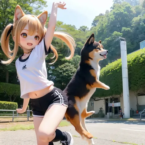 Shiba Inu girl rural scenery、Playing in gym clothes