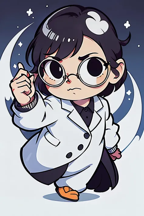 A penguin that looks like a doctor wearing a white coat and glasses