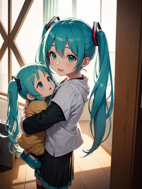 Young HatSune Miku、girl、Solo、girl、Child&#39;S 、Striped pantieS、clotheS、Puffy Short SleeveS、flare Skirt、ClotheS are See-through、From below、Spread your legS、See-through pantieS、PantieS that get wet、iS See-through、Back view、Underwear wedgie、Butt、On all fourS、...