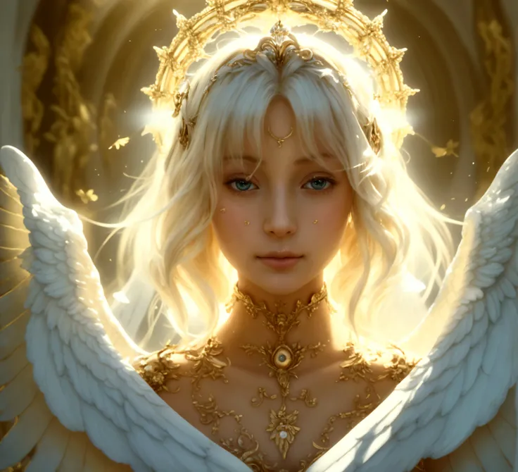  (masterpiece:1.0), (best quality:1.4), (ultra highres:1.2), (photorealistic:1.4), 8k resolution, Canon EOS R5, 50m)), ((ethereal)), angels, paradise, wings, halo, soft light, beauty, peaceful, serene. in the heavenly paradise, ethereal angels with magnifi...