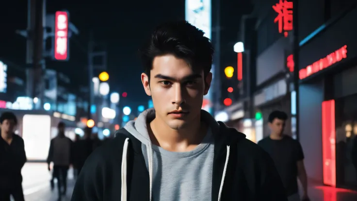 A Cute Boy, Cyberpunk Style,Wearing a hoodie shirt,HD resolution,High quality
