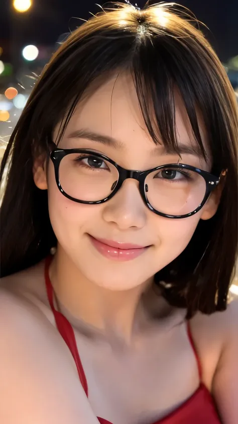 thai idol　mature woman　age 25　sexy and glamorous figure,　blonde with bangs　((glasses))　スーパーシャイニーbright red lips　duck mouth　ultra...