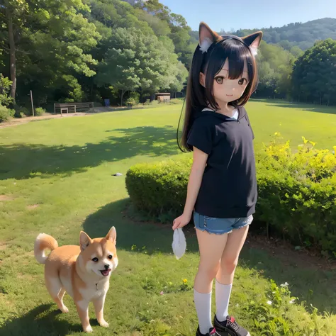 Shiba Inu girl rural scenery