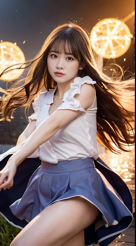 Raw photo, Very detailed, masterpiece, Highest quality, High resolution,
Eye highlights, , Private Photos, night, bangs, Fluttering Hair, Outdoor,
Break a girl , wearing a magic robe, Fight fiercely against enemies in a magical world. Her movements are agi...