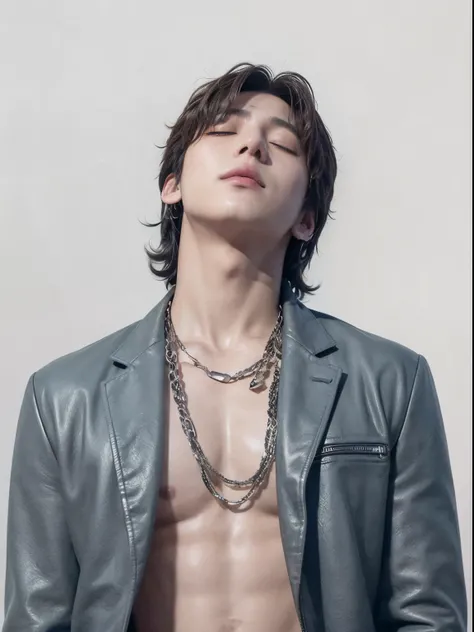 jungkook jeon, Jungkook BTS face, BTS Jeon Jungkook, JUNGKOOK WITHOUT SHIRT EYES CLOSED, leather jacket