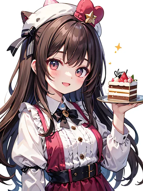 Background white、No background、Cake hat、Brown Hair、smile