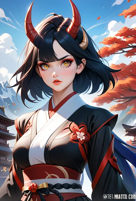 anime girl with horns, demon anime girl, demon girl, mika kurai demon, oni horns, artgerm and atey ghailan, anime style 4 k, japanese demon girl, ayaka genshin impact, tiefling, ryuko matoi, giesha demon, demon slayer rui fanart