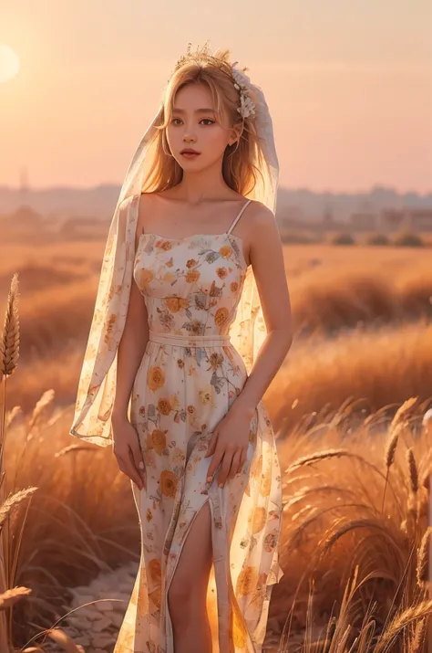 (best quality, masterpiece), (realistic, photo realistic), UHD, extremely detailed CG unity 8k wallpaper, sharp focus, (realistic skin), perfect anatomy, (natural lighting), glossy lips,
BREAK
1girl, standing, wheat fields, golden hair color, long hair blo...