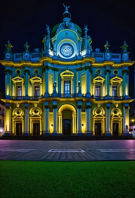 (a beautiful venue, big renaissance building, for gala events from outside in the city of são paulo at night:1.4). ((Facade)), complementary colors, Long Shot, from far, 8k, UHD, highlight shadows, high contrast, taken with canon EOS R3, masterpiece, (Ultr...