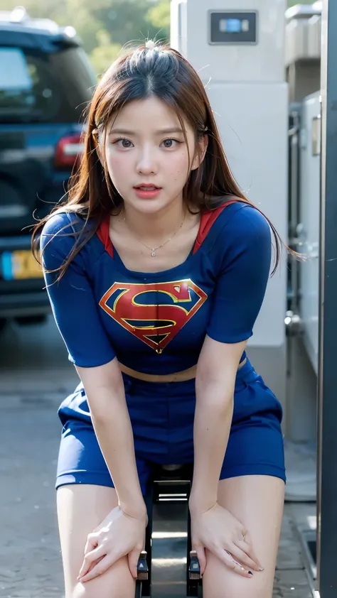 (1 very busty supergirl:)、(one supergirl gets raped by a robot:)、close ~ eyes、panting、(rubbing her crotch against a fucking mach...