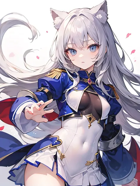 Cat ear,Gray Hair,Young Girl,Small breasts,Combat Uniform,Harmony,Long Hair,Odd Eye,Magical girl