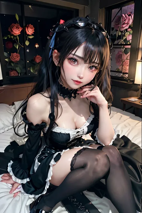 ハードなDark Gothicメイク、Black dark eyeshadow、sad、Good skin radiance、Dark Gothicメイク、Dark smile、palace、The beauty of fragrance、24-years-old、Expressions of intense sexual pleasure、Embarrassed look、Dark Gothic、Highest quality、Expression of sexual pleasure without p...