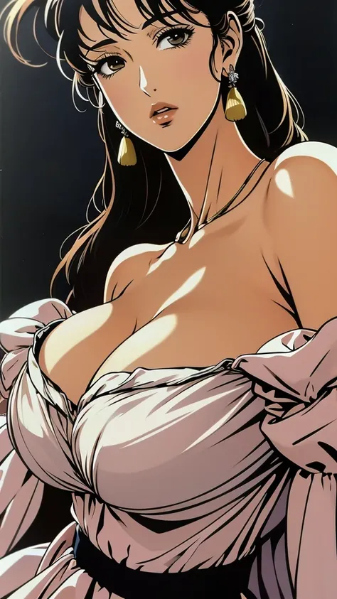 (masterpiece, best quality:1.2), 1girl, solo, anime painting of a woman in a white dress sitting on a bed, by Masamune Shirow, seductive anime girl, manara, style of masamune shirow, anime poster film still portrait, by amano, anime ninja scroll, anime 90s...