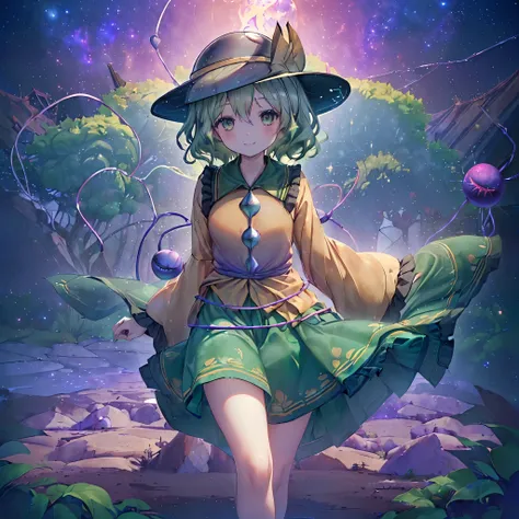 (((((east、koishi komeiji、third eye　close　galaxy background、shine)))))　((((swaying in the wind　green hair　目をclose))))　(((smile　pl...