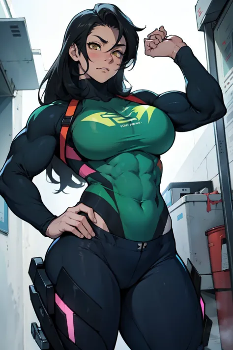 perfect female anatomy muscular girl huge breasts empty eyes embarrassed black hair yellow eyes pale skin perfect female anatomy perfect female anatomy