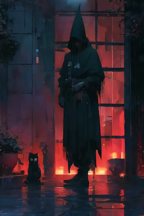 Full body shot: 1.5, (((night, dark, vampire))) Hood opens his mouth,Bare fangs, Red and Black background, Optical, Panoramic lighting, Atmospheric perspective, at night, dark, investigation: 5D , Clear facial features, vampire翅膀张开, Impressive details, Ult...