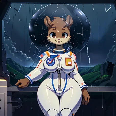 (masterpiece), ((perfect anatomy)), (high resolution), (4k), squirrel, huge chest, wide hips, (((astronaut suit))), submarine, h...