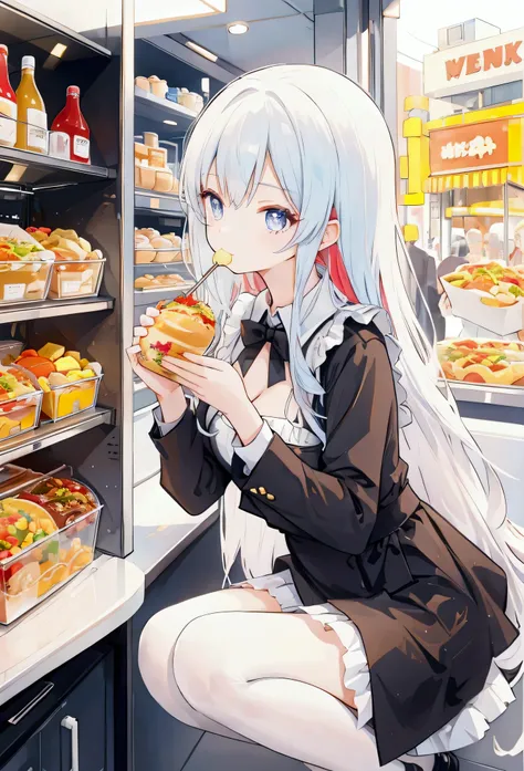 Elegant girl eating western food