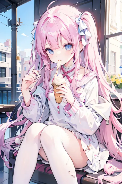 Girl eating ice cream luxuriously