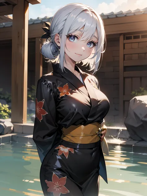 beautiful older women with long grey hair and grey eyes
break (yukata:1.2),
break onsen, steam, (partially submerged:1.3), looki...