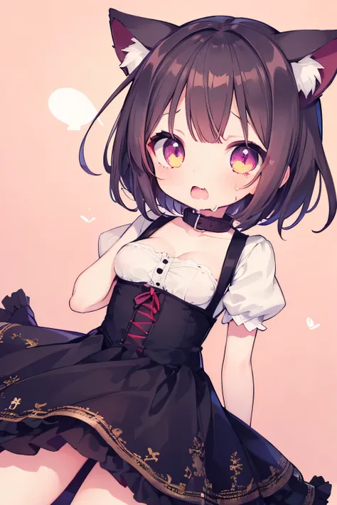 NSFW,7-year-old girl、dirndls、Wearing a collar、アヘface, Wide-eyed,orgasm_face,Drooling、Sweat、Very beautiful and Shining Eyes、Shining Eyes、1 girl、、Big Mouth、Elementary school girl、Cat ear、Transparent pink short hair、