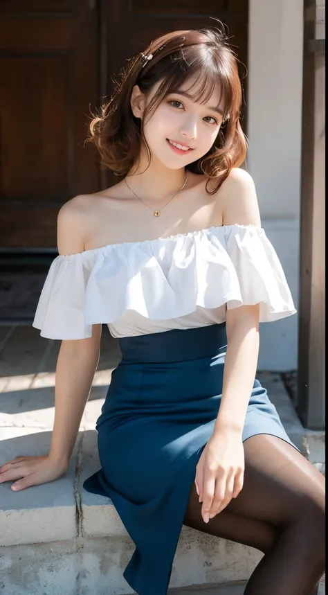 ulzzang-6500-v1.1, (RAW Photos:1.2), (Photorealistic), (Genuine:1.4), １With a girl、Very cute girl、16 years old、Race_Queen、Charming smile、Ocean Blue Eyes(Eye details), A shy smile、Various off-shoulder tube top and mini skirt sets:1.3)、High heels, (Ultra-rea...