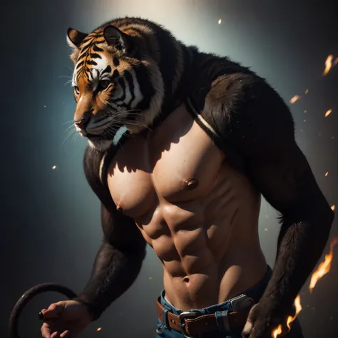 1 female alien, The predator, tiger warrior, (extremely beautiful:1.2), (intense gaze:1.4), (predator:1.1), long dark claws, NSFW,  nipples, thick eyebrows, glowing and shining golden eyes, the most beautiful tiger face in the universe, black hair,
A woman...