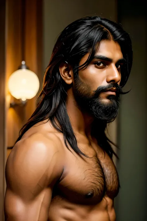 Indian man with 5.3 ft height round face side faded centrally long hair short boxed beard rectangle spectacle dark face