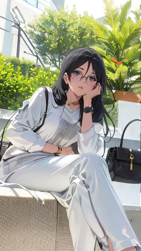 masterpiece, high res, alone, {thanaka_asuka_euphonium sound:1.15} (park:1.13), black_hair, long_hair, glasses, light blue_eyes,...