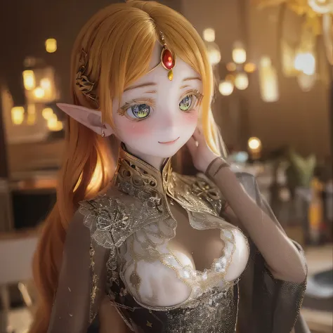 (Realistic:1.2),Beautifully detailed elves,long flowing hair,Uncle Sui from another world,At the bar,Very beautiful eyes,Pointy Ears,Flowing Cape,Dreamy Background,Ethereal atmosphere,Soft lighting,Subtle reflection,Expressive Face,Elven Jewelry,Enchanting...