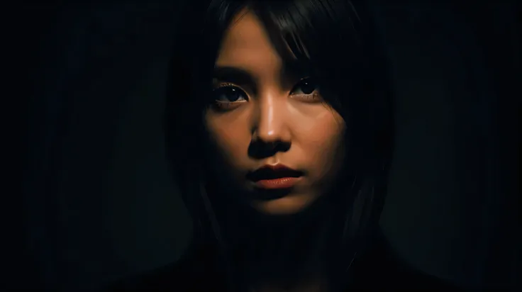 one-girl，deep dark background，cinematic lighting，