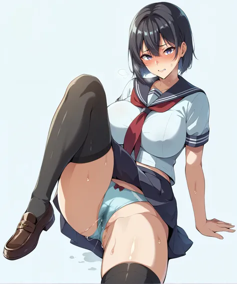 Pussy juice、Ultra-detailed illustrations、Ultra-precise expression、masterpiece、Highest quality、High resolution、High resolution、Hiromitsu Takeda Style、White background、Simple Background、whole body、One girl、solo、、Baby Face、Black Hair、Drooping eyes、Timid、Short...