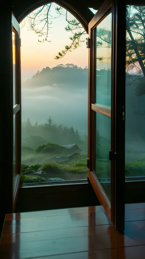 early morning,Fantasy,fog,Window,Twilight,