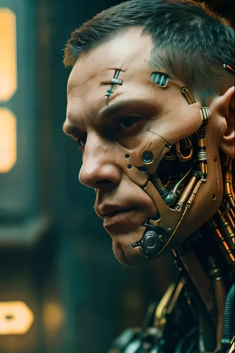 real life photo, RAW, amateur, (intricate angle),
a (semi-cyborg man) Igor FiL 36 yo, looking at viewer, star wars warfare,
earthy naturalism, teal and yellow, interior scenes, cinestill 50d,
cyber,