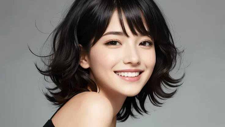 smile,beautiful,Wavy short bob,Messy Hair,Floating hair,Black Hair