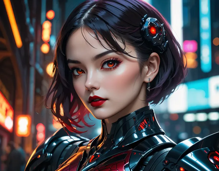 a portrait of mecha female vampire in a dark gothic cyberpunk church, an exotic exquisite beautiful mecha female vampire, dynami...