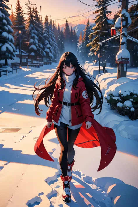 anime girl with long hair and a red jacket in the snow, artwork in the style of guweiz, anime style 4 k, 4k anime wallpaper, anime art wallpaper 8 k, anime art wallpaper 4 k, anime art wallpaper 4k, badass anime 8 k, anime wallpaper 4 k, anime wallpaper 4k...