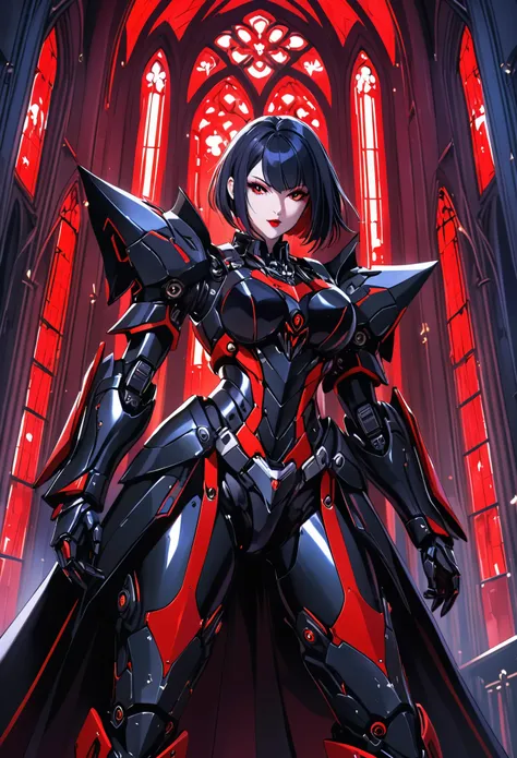 a portrait of mecha female vampire in a dark gothic cyberpunk church, an exotic exquisite beautiful mecha female vampire, dynami...