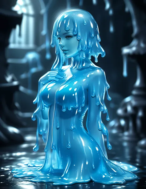 score_9, score_8_top, score_7_top, score_6_top, score_5_top, score_4_top, a beautiful (slime girl:2.0) transforming in a dark fa...