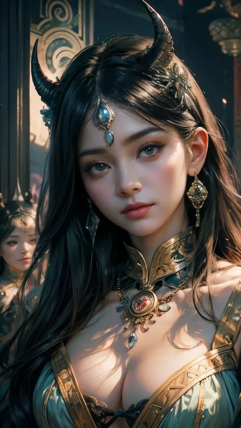 Are you okay、(Best illustrations)、8K UHD resolution、Intricate details、最high quality、Realistic、Ultra-detailed、Best lighting、Best Shadow、Soft lighting、ultrahd、1 beautiful demon woman from hell, Surreal Female Portraits by David Hockney and Alphonse Mucha, Fa...