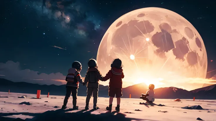 children playing on the moon