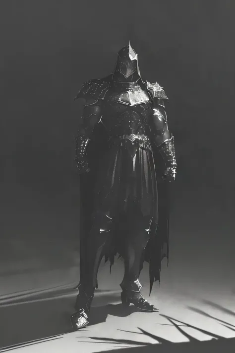 ((black cape but back)) a knight (((demonic))) (((((extremely muscular))) in medieval armor made of black crystal, ((((black armor)))), demon horns , dark and gloomy horror atmosphere, highly detailed, 8k, photorealistic, chiaroscuro lighting, moody color ...