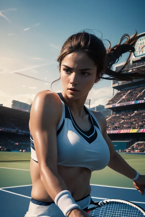 dynamic photos of sports, tennis, (ultra detailed, absolutely resolution, best quality:1.3), 2.5D, delicate and dynamic, shading effects, hyper realistic, artistic photography