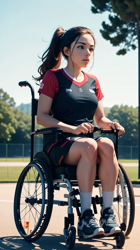 Create a motivational video of a wheelchair user playing sports with other people who are not wheelchair users