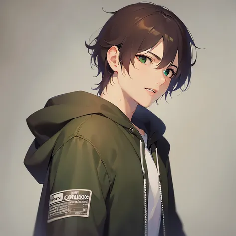 (looking away:1.5),upper body,Side shot、
masterpiece、Highest quality、
BREAK (25-year-old male:1.5) and (Mahogany brown short hair) and (Green Eyes)
 BREAK,black hoodie,
smile,open mouth,Are standing、The background is the living room at night