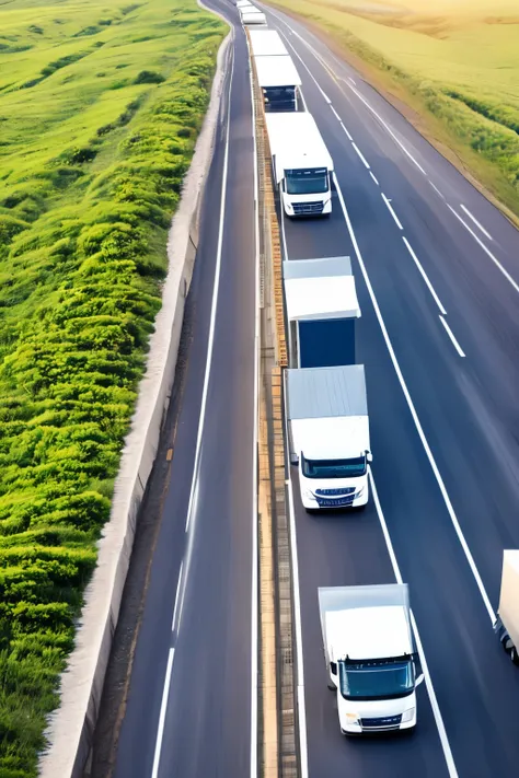 a logistics convoy is driving on the highway，truck fleet，summer，high-quality images，internet concept