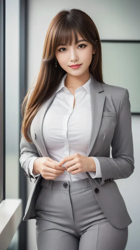 Highest quality, masterpiece, Ultra-high resolution, (Realistic:1.4), RAW Photos, Very detailed, Perfect Anatomy, Very beautiful Japanese female office worker、Drawing from the knees up、forward leaning posture、 1 Girl, Age 25, Most popular Japanese idols, (...
