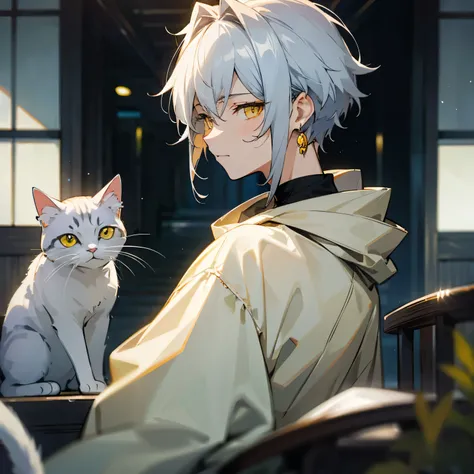 male、Silver Hair、20th Generation、Yellow Eyes、Kyoto Animation、quiet、Earrings、Cat Eyes、Transparent eyes