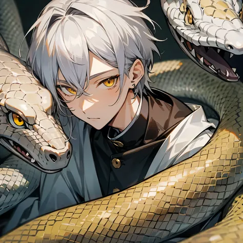 male、Silver Hair、20th Generation、Yellow Eyes、Kyoto Animation、quiet、Earrings、Snake-like eyes